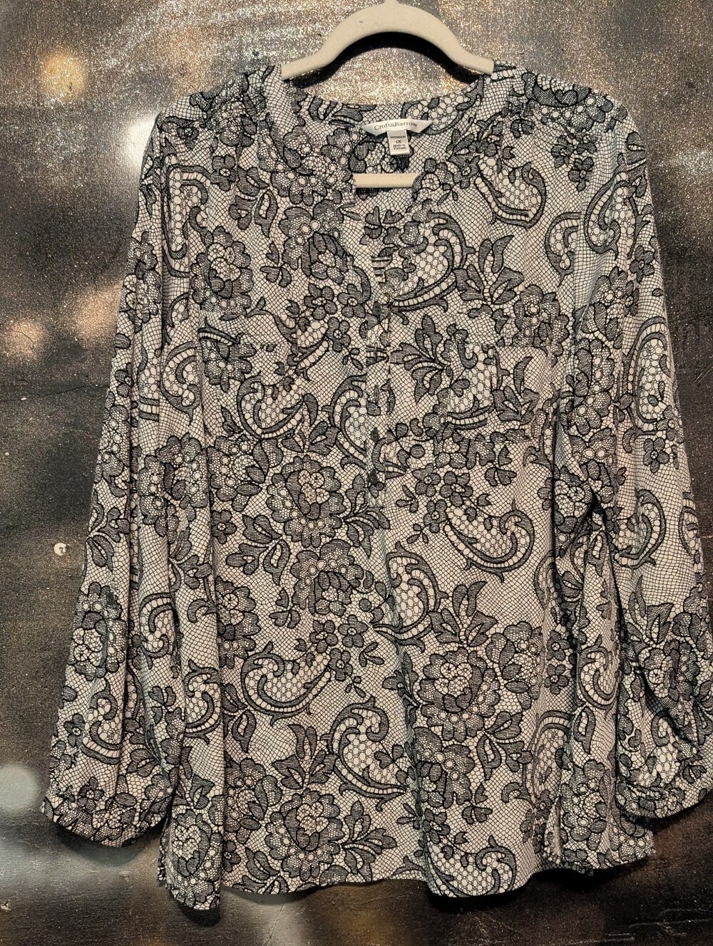 croft & barrow Black and White Floral Paisley Blouse